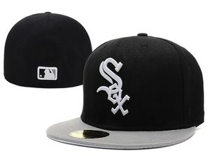 Sprzedawanie Men039s White Sox dopasowana czapka Najwyższa jakość Flat Brim Haftamed Letter Sox Logo Black Fan Fan Hats Full Cl8864169