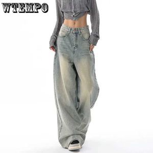 Women's Jeans Full length pocket jeans womens high waisted jeans wide leg denim pants light blue loose Trousers Korean casual street clothing Y2KL2405