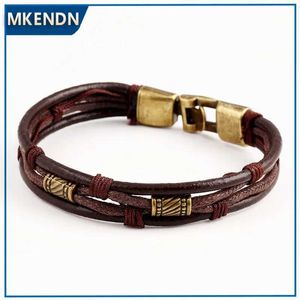 Очарование браслетов Mkendn Оптовая винтажная модная многослойная многослойная кожаные браслеты.