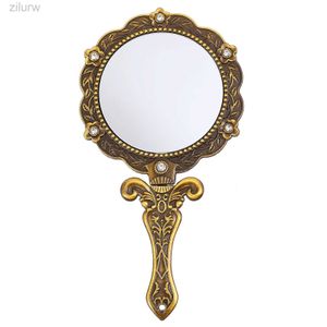 Compact Mirrors Handheld mirror alloy antique bronze style glass retro makeup girlfriend gift mini rhinestone folding mirror d240510