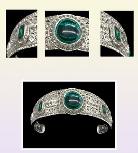 Princesa de strass verde vintage Eugenie tiara cristal coroa real da coroa de diade de casamento de casamento jóias re3196 c18112007790841
