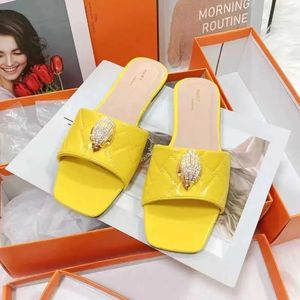 Kurt Geiger Sandals Platform Slippers Women Stitching Luxury Rainbow Summer Flat Beach Sandal Designer Slides Flat Shoes Eagle Head Diamond