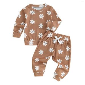 Clothing Sets 2024 0-3Y Toddler Girls Set Long Sleeve Flower Print Round Neck Sweatshirt Drawstring Harem Pants Spring Tracksuit 2pcs