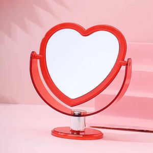 Compact Mirrors Heart shaped makeup mirror acrylic transparent bottom double-sided Q240509