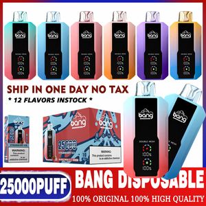 Bang 25000 Puffs Einweg -Vape Elektronische Zigaretten LCD Sreen 0% 2% 3% 5% 30 ml vorgefüllte Pod -Doppelmaschen 650mAh wiederaufladbares Gerät Puff 25K 15000 18000 20000