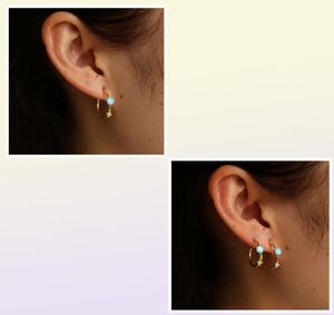 925 Sterling Silver Opal Hoop Earring Gold Plated Mimal Thin Circle Hoops Simple Fashion Girl Women Gift Earring Jewelrys5670111