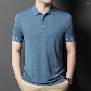 Polos de seda de seda de amoreira masculino de alta qualidade malhas finas de malhas curtas camisetas de malha