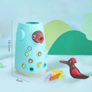 Montessori Toys Woodpecker Magnetic Catch The Worm Small Birds Feeding Game Children Early Educational Fishing Toys Set Gift 240510