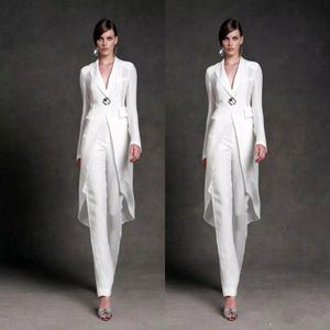 Elegant Mother of the Bride Pant Suits With Jacket For Wedding V Neck Mother's Formal Suit Long Sleeve Beads Formal Prom Evening D 309R