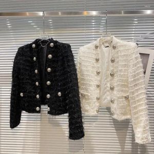 Frauenjacken Herbst 2024 Metallschnalle Helle Seiden Fuzzy Socialite Coat Jacke kurze Winter Frauen Kleidung