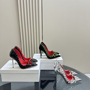 Designer Fashion Rhinestone Women High Heels Scarpe rosse Fe lish Fuggio sottile Sandali in pelle di brevetto sexy superficiale con scatola di dimensioni 35-43