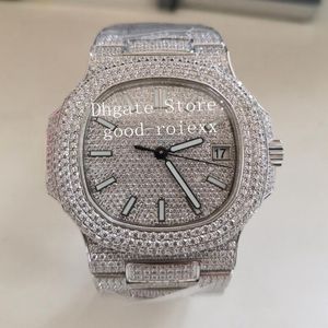 Top Herren Automatic Watch Platinum Miyota Cal 9015 Bewegung 324 SC Full Pave Diamond Dial Bracelet Fall 5711 Strassmänner 5719 E 256c