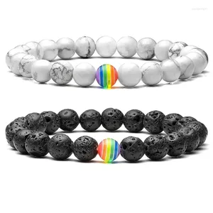 Strand Black White Matching Bracelet For Couple Gallstone Frosting Stone Rainbow Bead Handmade Jewelry Gift