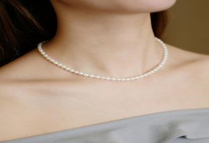 Modna biżuteria Pearl Naszyjnik dla kobiecej dziewczynki Złota Plane Naszyjnik 56 mm Rice Kształt White Pearl Naszyjnik ślub świąteczny 19574876