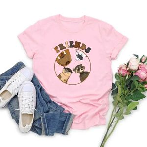 T-shirt femminile Rocket e amici Tshirt in cotone Stampa Donne Vintage Rocket Lylla Fla