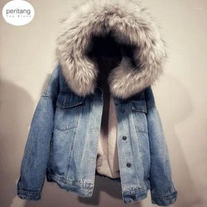 Women's Jackets Jeans Jacket Women Winter Denim Short Coat Lady Warm Faux Fur Velvet Fluffy Hooded Outwear Casual Jean Trucker Overcoat