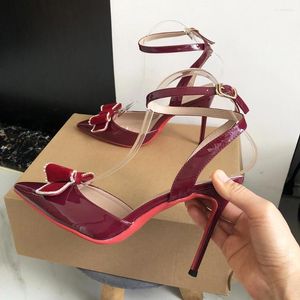 Scarpe vestiti heelgoo designer vino rosso con fiocchi di sandali tacchi ad alta tacco