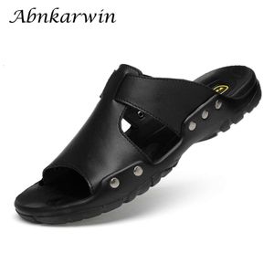 Men Slippers Leather Slides Summer Casual Plus Big Size 49 50 51 52 Black Slipper And Sandals Slip On Shoes