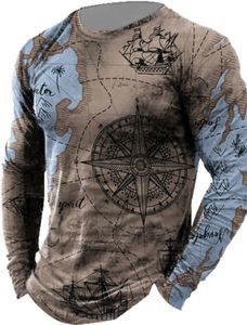 3D Mens Long Sleeve World Map Leisure Sports Fitness Retro Classic Outdoor Tshirt Overized Warm LongSleeve 240510