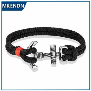 Braccialetti di fascino mkendn Bracciale a vela minimalista per uomini Anchor in acciaio inossidabile con doppio filo nautico in nylon corda marinaio bracciale Y240510