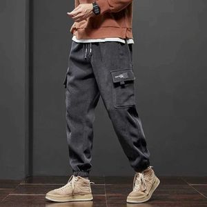 Men's Pants 2024 New Spring Mens Cargo Work Pants Corduroy Trousers Thin Bag Street Clothing Jogger Mens Hip Hop ClothingL2405