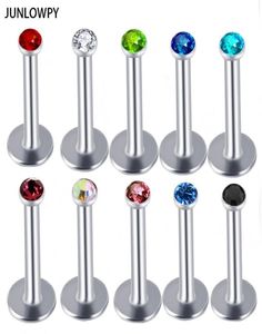JUNLOWPY Stainless Steel Internally Thread Crystal Labret Rings Mix 6810mm Whole Body Jewelry Piercing Sexy Lip Ring Stud T24352049