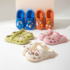 Cartoon Hole Shoes with Little Bear Headed Cute Thick Anti Slip EVA Soft Sole Children's Sandals and Slippers
