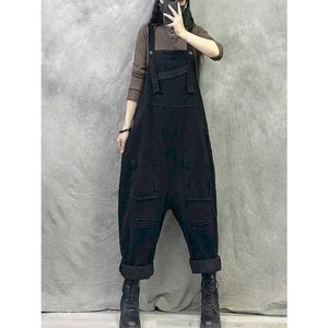 Women's Jumpsuits Rompers Solid Jumpsuits for Women Harajuku Vintage Straight Pants One Piece Outfit Women Clothes Safari Style Hole Design Casual Rompers Y240510