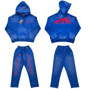 Real Photos Blue Hoodies Sweatpants Men Women Best Quality Jogger Drawstring Casual Pants Sets