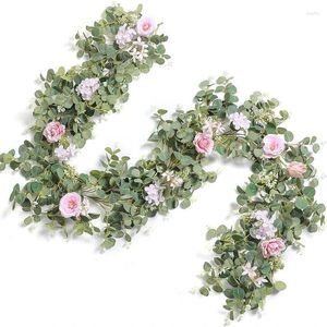 Flores decorativas 1.8m Artificial Eucalyptus videira rosa para decoração de casamento de jardim Fake Flower Home Table Decor Craft Garland Acessório