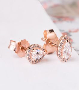 Luxur Designer Rose Gold Earring Women Jewelry for Sparkling Teardrop Halo Studörhängen 925 Sterling Silver med Original Box3777681