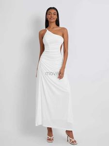 Urban Sexy Dresses Womens One Shoulder Long Dress Elegant ärmlös Rem halsringning Bodycon Maxi Dress Slim Fit Sexig Cocktail Wedding Dress D240510