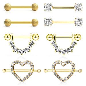 Nippelringar Rostfritt stål Matt Nippel Piercing Set 14g Crystal Nipple Ring Body Jewelry Bulk Tongue Piercing Lot Nipple Piercing Bar Pack Y240510