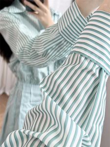 Günlük Elbiseler Kadınlar İçin Akşam Partisi Kadınlar Gömlek Elbisesi 2024 Yaz Mint Mambo Yeşil Çizgili Etek Zarif Küçük ve Taze