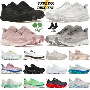 Oryginalne AAA wysokiej jakości buty do biegania Kobiety Clifton 9 zmiennopijne piasek potrójnie czarny biały bondi 8 limonki Glow Carbon x2 Chaussure Outdoor Sports Teens Treners Women Sneakers