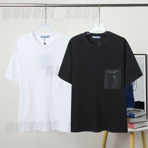 Erkek Tişört Plus Boyut Tshirt Lüks Tasarımcı Avrupa Klasik Temel Basit Geometri Fermuar Cep Metal Rozeti Gevşek T Shirt Pamuk Siyah Beyaz Tops Tees