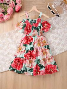 Mädchenkleider Sommer Kinder Mädchen Kleid Kinder gekräuselte Kragen ärmellose Blumen gedruckt Rückenlose Prinzessin Baby Kleidung Kinder Kinder