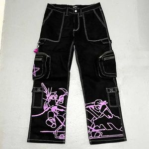 Mäns jeans ins y2k kläder baggy jeans kvinnor 2023 ny mode harajuku trend män modeller tryckt streetwear svart q240509