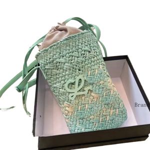 新しい旅行電話バッグ高級デザイナーブランド夏の手作りの財布ドローストリングバケットクロスボディショルダーバッグ女性ストロービーチバッグ財布とハンドバッグ2652