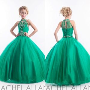 Girl's Pageant Dresses Rachel Allan Glitz Cupcake Dress Halter Sleeveless Princess Crystal Beading Green Girls Dress Birthday Gown 2998