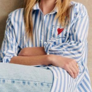 New Designer Blouse Woman Trendy Shirt 24ss Year New Early Spring and Summer Stripe Letter Love Flip Collar Button Loose Medium Sleeved Women's Top Shirt Nibbuns