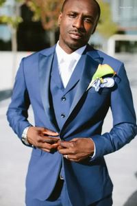 Мужские костюмы 2024 Синий Формальный свадебный костюм для мужчин высококачественный блейзер на заказ Slim Fit 3 Piece Set Groom Tuxedo Pram Party Jacket Bint