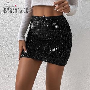 Sparkling Sequins Embellished Prom Dress Sequined Straight Mini Skirt with Elasticated Waistband with Slip-on Closure