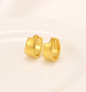 Pure 24k Yellow Fine Solid Gold GF Earrings Wide Hoop Lucky Glossy Women Gift1854040