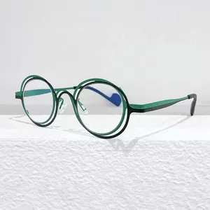 Frames de óculos de sol 2024 Chegam óculos redondos vintage clássicos molduras verdes mass tons de mão artesanal de mão de titânio flexível de titânio óculos de titânio