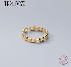 Wantme Real 925 Sterling Gümüş Minimalist Punk Kaya Bağlantı Zinciri Goth Ayarlanabilir Parti Çift Yüzüğü Kadınlar için Rock Partisi Takı 214441618