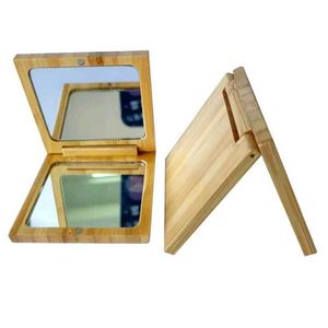 Espelhos compactos 1 espelho de mesa de bambu Bolso de bolso natural 2 espelhos de maquiagem portátil Mini Retro Compact Square Travel Q240509