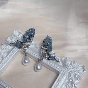 Dangle Chandelier Korean Fashion Color Crystal Butterfly Dangle Earrings for Women Long Tassel Earring Wedding Party Luxury Jewelry Gift Mujer