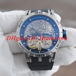 NEW RDDBEX0481 Men's watch Skeleton Dial Blue inner layer Hollow stainless steel case Rubber strap Automatic movement double tourb 258e