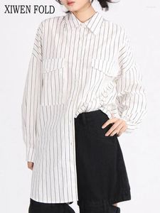 Kvinnor Bluses Xiwen 2024 Spring Simple Pending Style Design Feel Loose and Casual Versatile Mid Length Randed Shirt Top